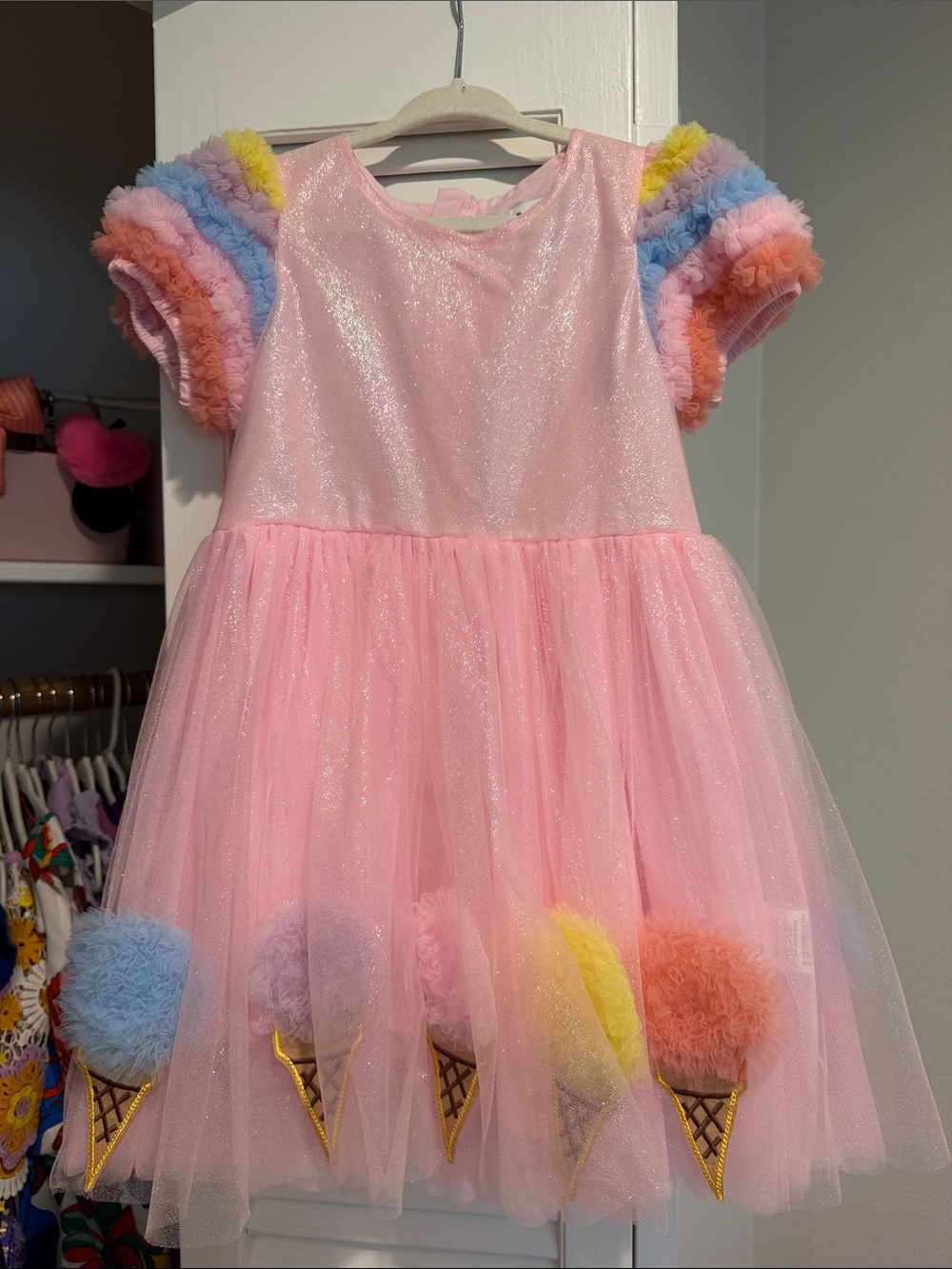 Lola + The Boys Pink Tulle Ice Cream Pom Party Dress